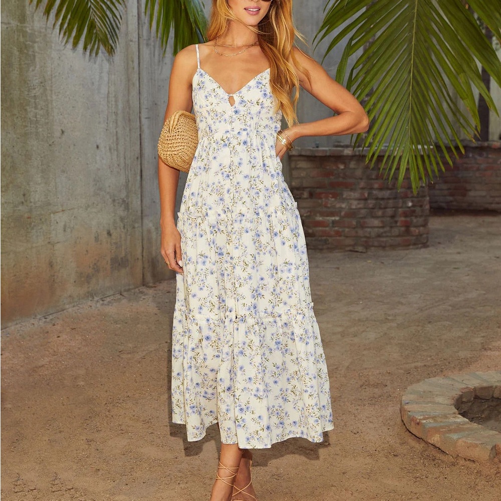 Vici Acaida Button Front Tiered Floral Maxi Dress
